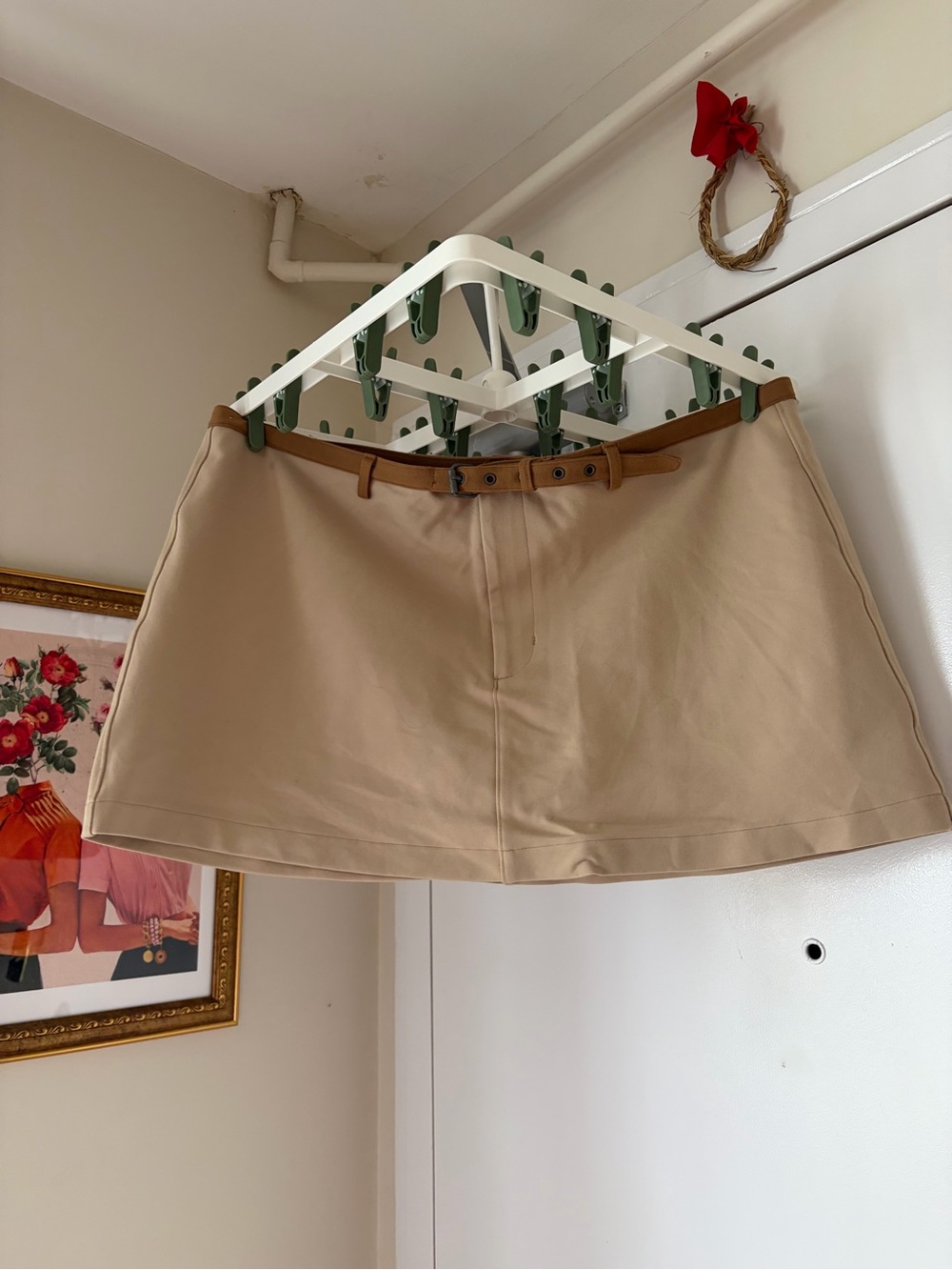 American Eagle Outfitters Tan A-Line Mini Skort with Brown Belt